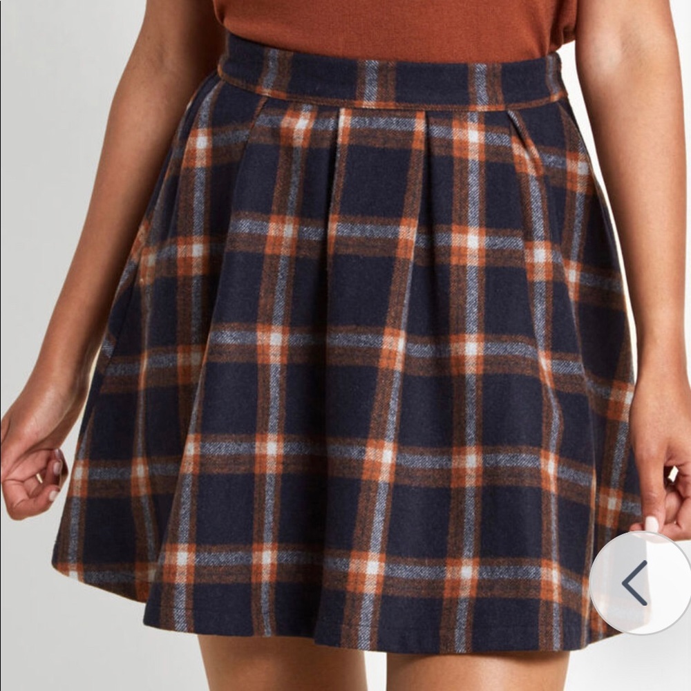 ModCloth Wool Mini Skirt in Navy Blue Plaid